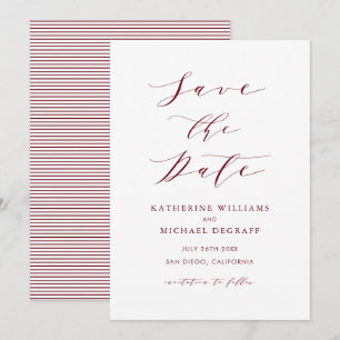 Burgundy Red Minimalist Dainty Script Save The Date