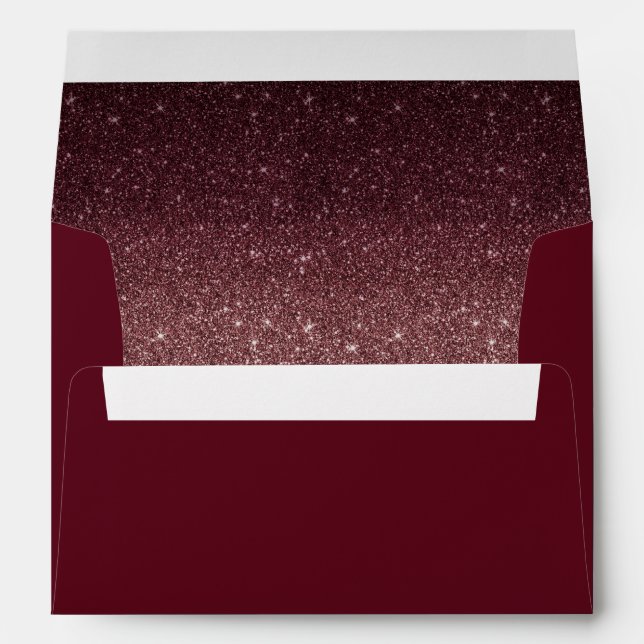 Burgundy Red Modern Faux Glitter Wedding Envelope (Back (Bottom))