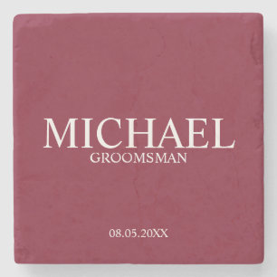 Burgundy Red Modern Personalised Groomsman Stone Coaster