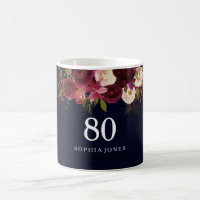 Burgundy Red Navy Blue Floral 80th Birthday Gift