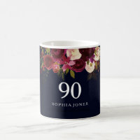 Burgundy Red Navy Blue Floral 90th Birthday Gift