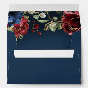 Burgundy Red Navy Blue Gold and Blush Pink Wedding Envelope