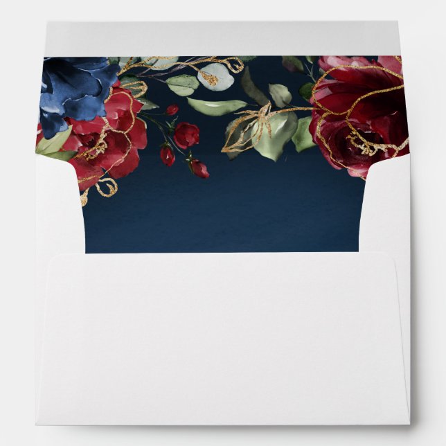 Burgundy Red Navy Blue Gold and Blush Pink Wedding Envelope (Back (Bottom))