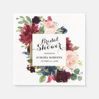 Burgundy Red Navy Blush Floral Bridal Shower paper