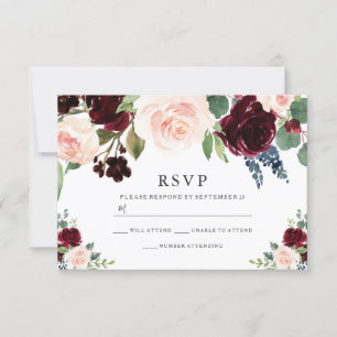 Burgundy Red & Navy Bush Wedding RSVP Card