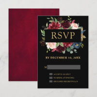 Burgundy Red Navy Floral Boho Wedding RSVP