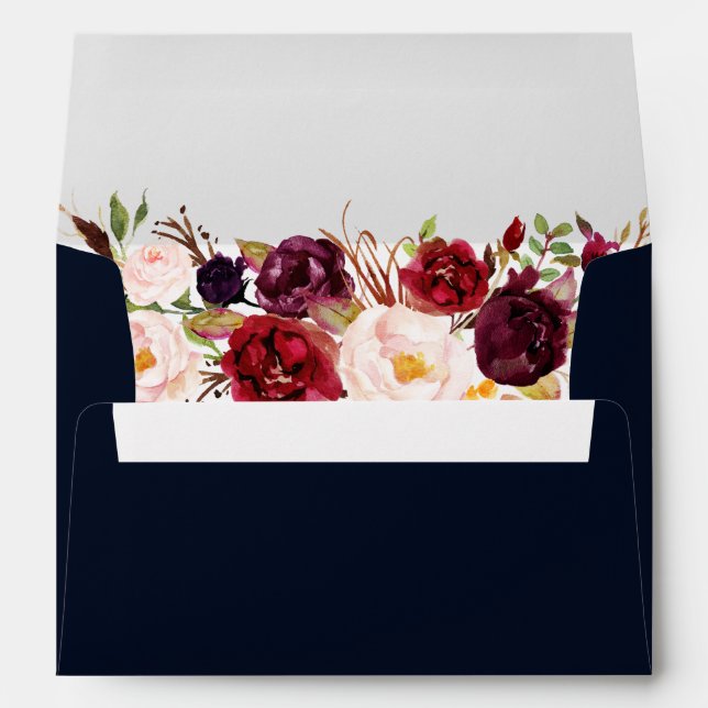 Burgundy Red Navy Floral Fall Envelope (Back (Bottom))