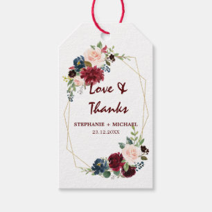 Burgundy Red Navy Floral Geometric gift tag