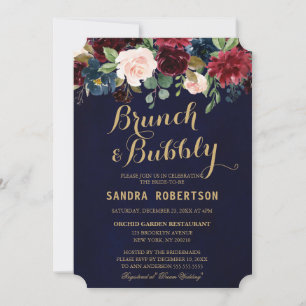 Burgundy Red Navy Floral Rustic Boho Bridal Shower Invitation