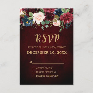Burgundy Red Navy Floral Rustic Boho RSVP