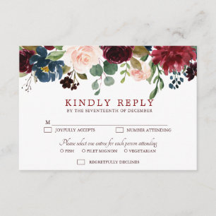 Burgundy Red Navy Floral Rustic Boho RSVP