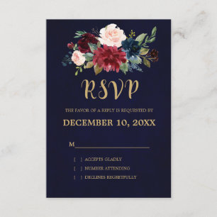 Burgundy Red Navy Floral Rustic Boho RSVP