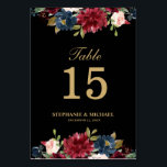 Burgundy Red Navy Floral Rustic Boho Table Number<br><div class="desc">Watercolor Burgundy Red Navy Floral Rustic Boho Wedding Table Number Card with gold lettering. Perfect for a fall wedding. The design features a stunning bouquet of burgundy / Marsala , peach , navy flowers / roses with matching leaves. Please find more matching designs and variations in my "blissweddingpaperie" store. And...</div>