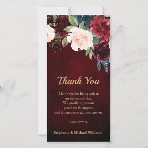 Burgundy Red Navy Floral Rustic Boho Thank you Card