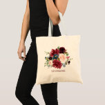 Burgundy Red Navy Floral Rustic Boho Tote bag<br><div class="desc">Watercolor Burgundy Red Navy Floral Rustic Boho Wedding tote bag. Perfect for a fall wedding. The design features a stunning bouquet of burgundy / Marsala , peach , navy flowers with matching leaves. Please find more matching designs and variations in my "blissweddingpaperie" store. And feel free to contact me for...</div>