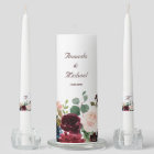 Burgundy Red Navy Floral Rustic Boho Unity Candle