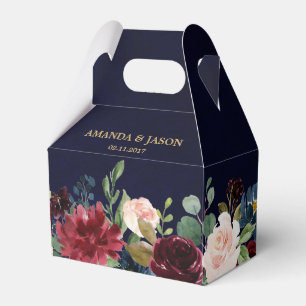 Burgundy Red Navy Floral Rustic Boho Wedding Favour Box