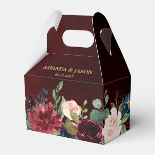 Burgundy Red Navy Floral Rustic Boho Wedding Favour Box