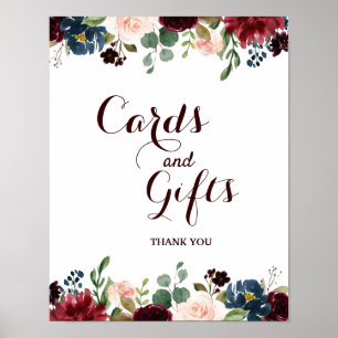 Burgundy Red Navy Floral Rustic Boho Wedding Sign