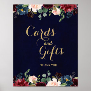 Burgundy Red Navy Floral Rustic Boho Wedding Sign