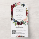 Burgundy Red Navy Floral Wedding with RSVP QR Code All In One Invitation<br><div class="desc">Modern and elegant design printed Burgundy Red Navy Floral Greenery Leaves Wedding with RSVP QR Code All in One Invitation that can be customised with your text. Please click the "Customise it" button and use our design tool to modify this template. Check out the Graphic Art Design store for other...</div>