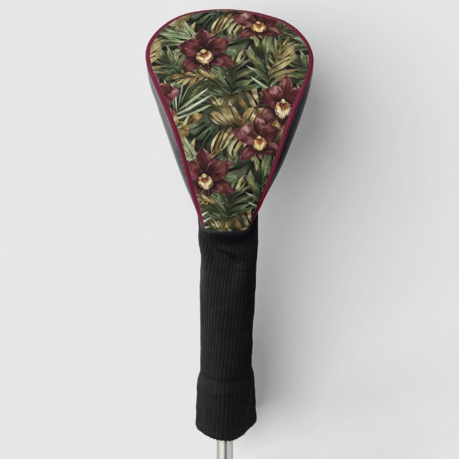 Burgundy Red Orchid Floral Tropical  Golf Head Cover (Front)