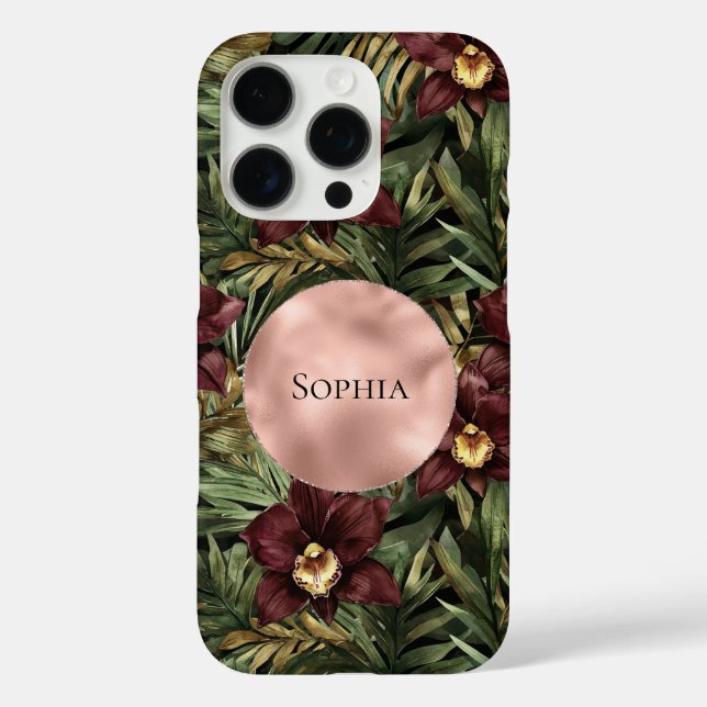Burgundy Red Orchid Floral Tropical Rose Gold Glam Case-Mate iPhone Case (Back)