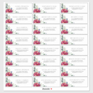 Burgundy Red Peony Navy Guest Names Address Labels