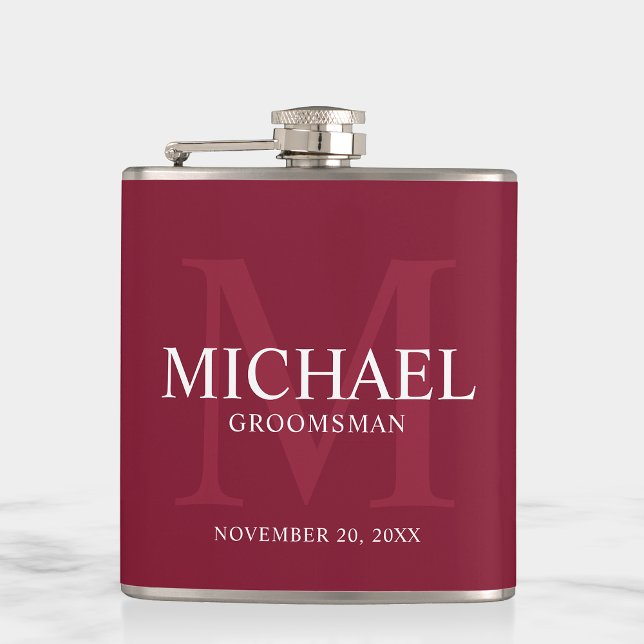Burgundy Red Personalised Groomsmen Hip Flask (Creator Uploaded)