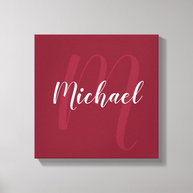 Burgundy Red personalised Monogram and Name Canvas Print (Front)