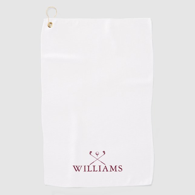 Burgundy Red Personalised Name Golf Clubs Towel (Front)