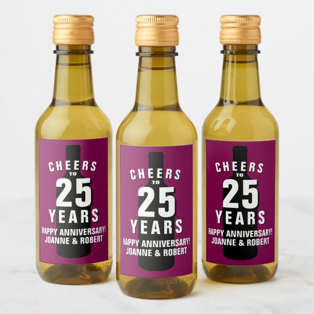 Burgundy red personalized 25th wedding anniversary wine label (Bottles)