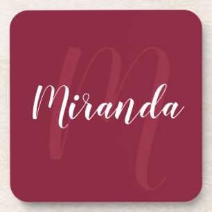 Burgundy Red Personalized Monogram and Name Coaster