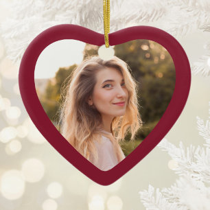 Burgundy Red Photo Border Ceramic Tree Decoration