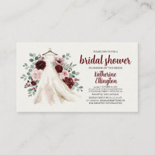 Burgundy Red Pink Floral Dress Bridal Shower Invit Business Card