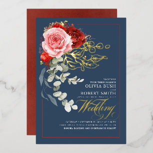 Burgundy Red Pink Flowers Boho Navy Blue Wedding