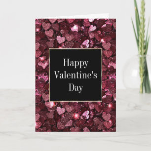 Burgundy Red Pink Glitter Hearts Card