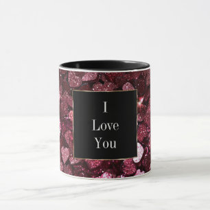 Burgundy Red Pink Glitter Hearts Mug