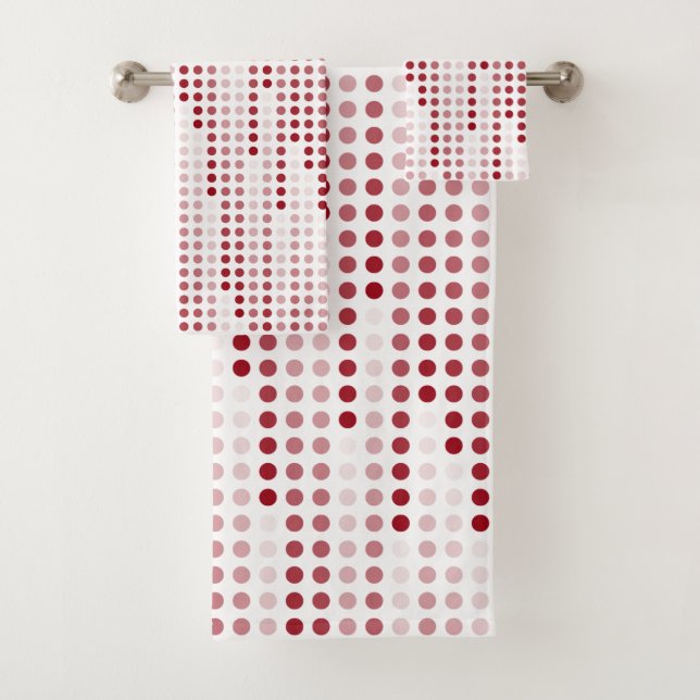 Burgundy Red Pink polka dots matrix Bath Towel Set (Insitu)