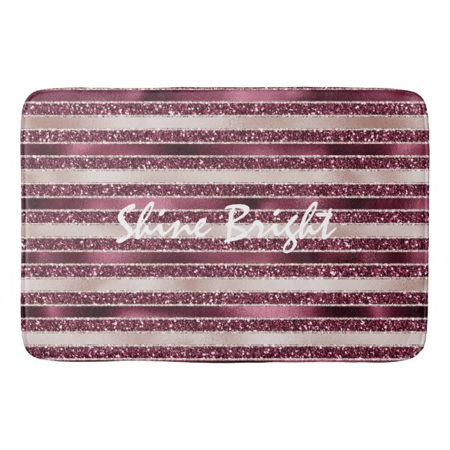 Burgundy Red Pink Rose Gold Glitter Stripes        Bath Mat (Front)