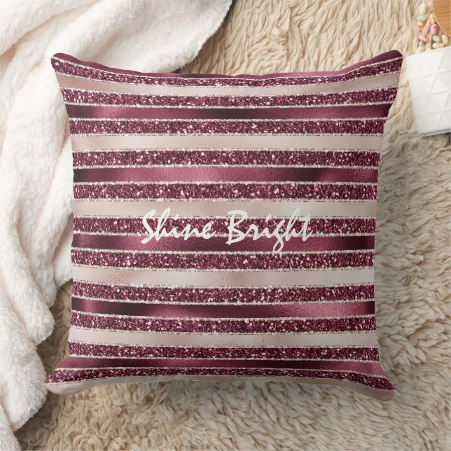 Burgundy Red Pink Rose Gold Glitter Stripes      Cushion (Blanket)