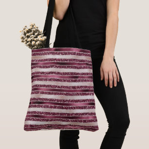 Burgundy Red Pink Rose Gold Glitter Stripes        Tote Bag