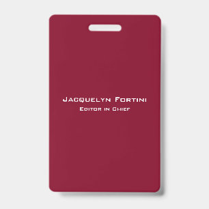 Burgundy Red Plain Elegant Modern Minimalist ID Badge