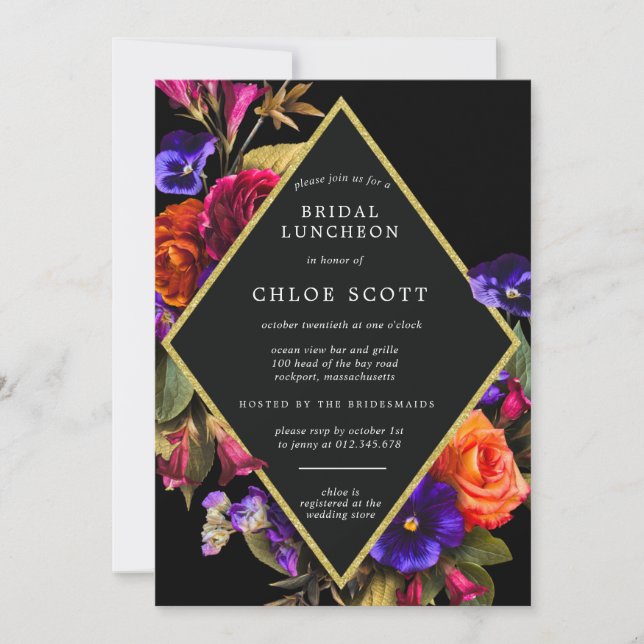 Burgundy Red Purple Orange Floral Bridal Shower In Invitation (Front)