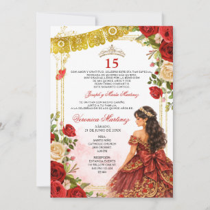 Burgundy Red Quinceañera 15 Anos Mis Quince Crown Invitation
