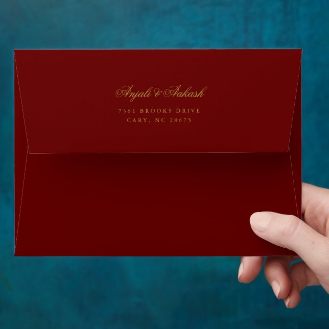 Burgundy Red Return address wedding Envelope  (Hand)