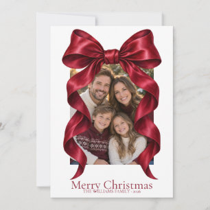 Burgundy Red Ribbon Bow Family Photo Christmas Car Holiday Card