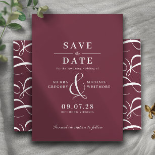 Burgundy Red   Romantic Maroon Vintage Typography Save The Date