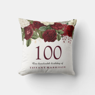 Burgundy Red Rose 100th Birthday Gift Cushion