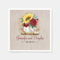 Burgundy Red Rose and Sunflower Pumpkin Vase Fall